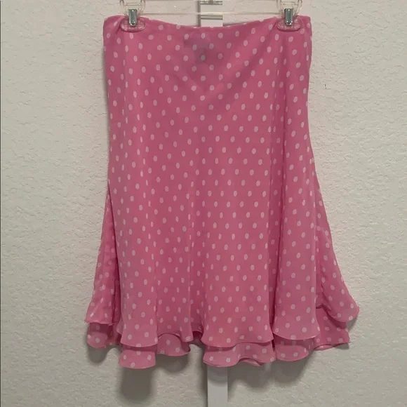 Y2K Chaps Pink Polka Dot Ruffle Hem Skirt - Picture 5 of 7